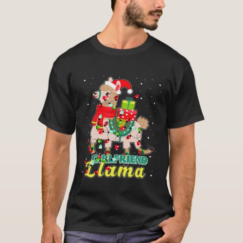 Llama Girlfriend Wear Santa Hat Xmas Pajama Outfit T-Shirt
