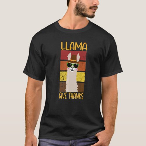 Llama Give Thanks Smiling LLama Portrait Sunset T-Shirt