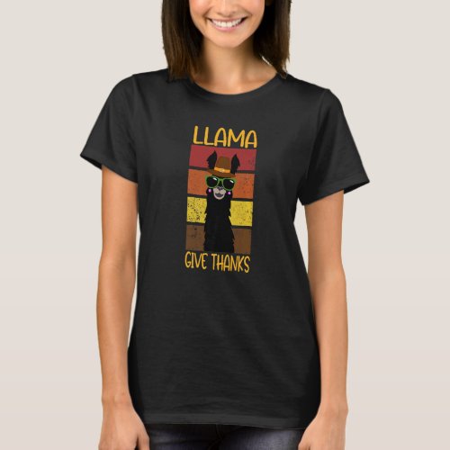 Llama Give Thanks Smiling LLama Portrait Sunset T-Shirt