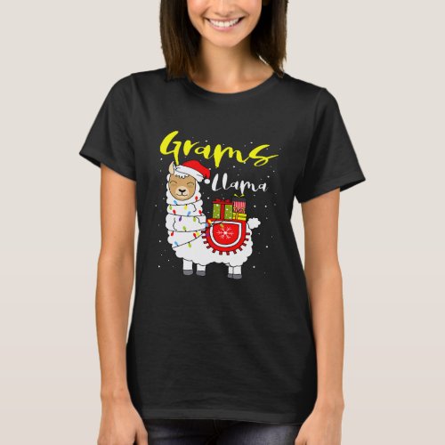 Llama Grams Lights Santa Hat Xmas Pajama Matching T-Shirt
