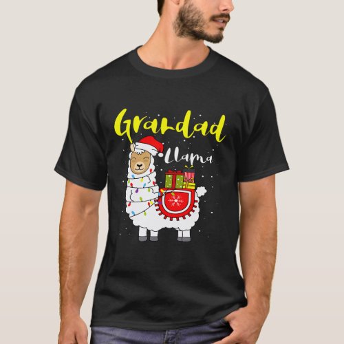 Llama Grandad Lights Santa Hat Xmas Pajama Matchin T-Shirt