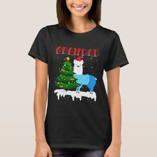 llama Grandad Santa Hat Xmas Pajama Family Matchin T-Shirt