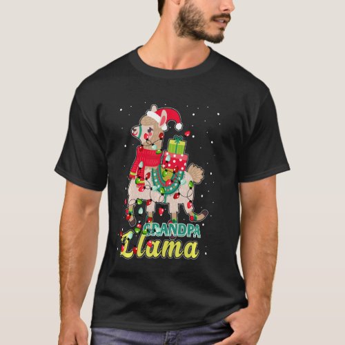 Llama Grandpa Wear Santa Hat Xmas Pajama Outfit T_Shirt