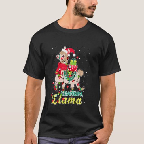 Llama Grandpa Wear Santa Hat Xmas Pajama Outfit T-Shirt
