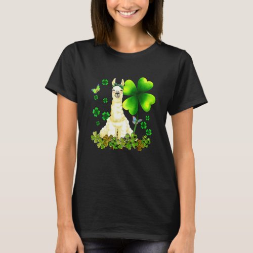 Llama Green Shamrock Buffalo Plaid Happy St Patric T-Shirt