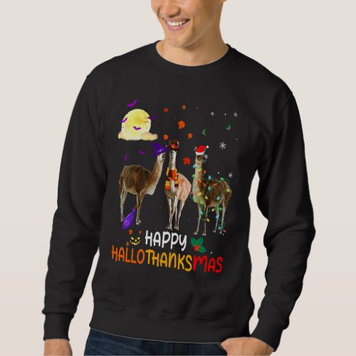 Llama Halloween And Merry Christmas Happy Hallotha Sweatshirt