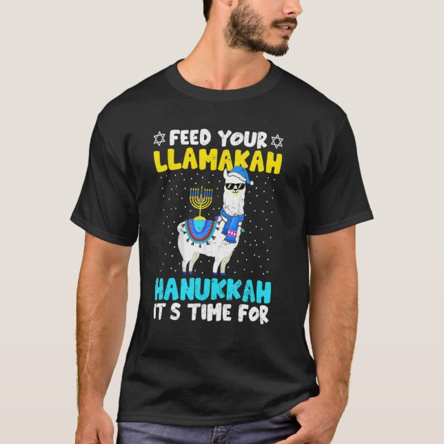 Llama Hanukkah Costume Alpaca Chanukah Feed Your L T-Shirt (Front)