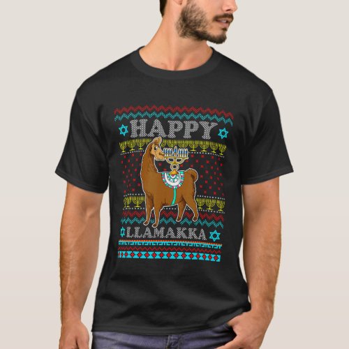 Llama Hanukkah Ugly Christmas Cute Happy Llamakkah T-Shirt