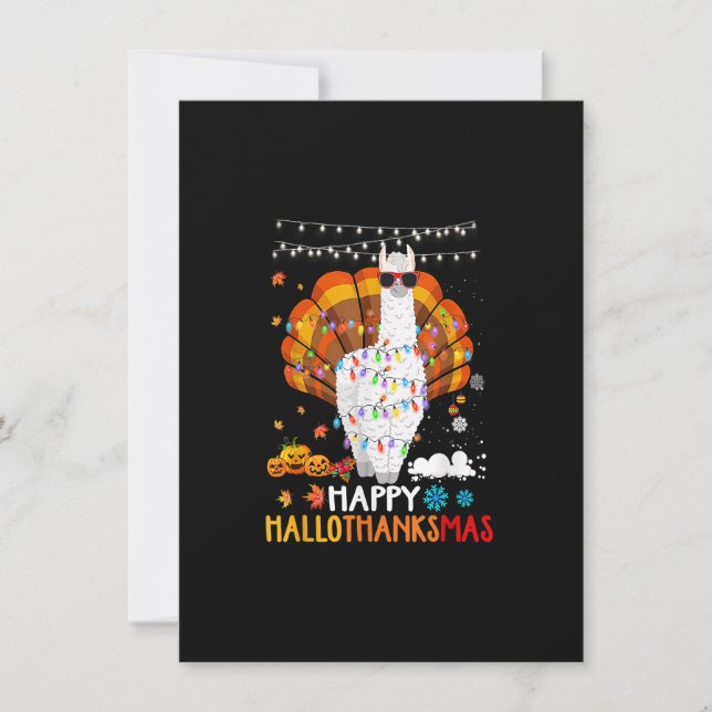 Llama Happy Hallothanksmas Halloween Thanksgiving  Invitation (Front)