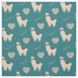 Llama Heart Love Pattern on Teal Fabric