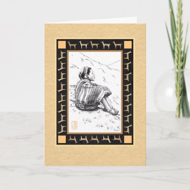 Llama Herder on Tan Blank Personalize Card (Front)