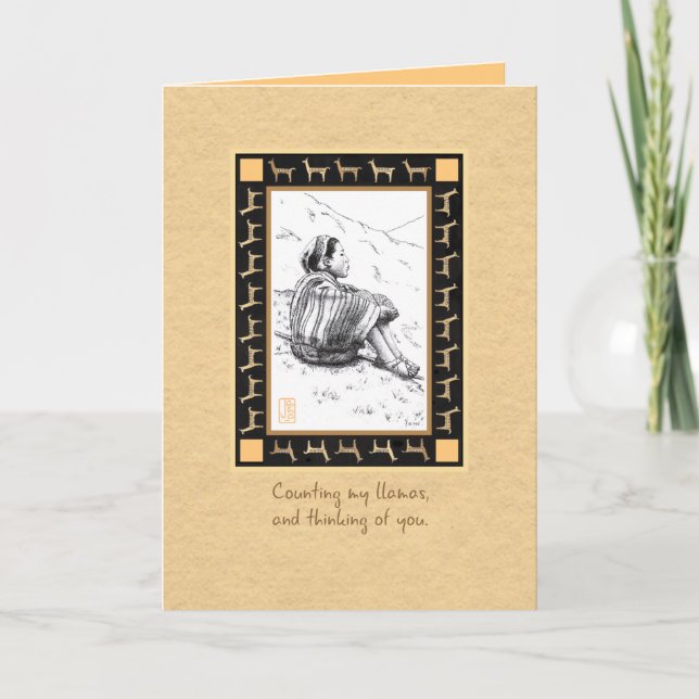 Llama Herder on Tan I Miss You Card (Front)