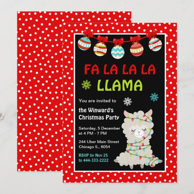 Llama Holiday Christmas Party Invitation (Front/Back)