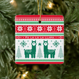 Llama Holiday Ugly Sweater Ceramic Ornament