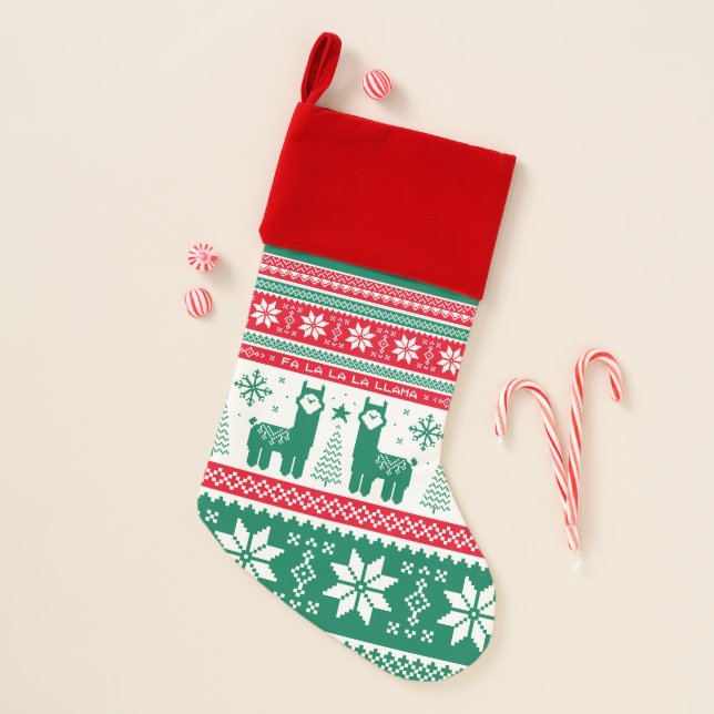 Llama Holiday Ugly Sweater Christmas Stocking (Front)
