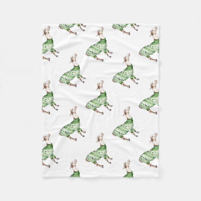 Llama in Green Sweater Fleece Blanket (Front)