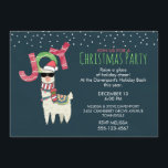 Llama in Santa Hat and Sunglasses Christmas Party Invitation<br><div class="desc">A christmas party invitation with a whimsical design. A cute llama wearing black sunglasses, a red santa hat, and a festive winter scarf. Also wearing a south american styled blanket and pom-poms. The word Joy written above his head in a festive colorful font. Snow falling down from the top. Set...</div>