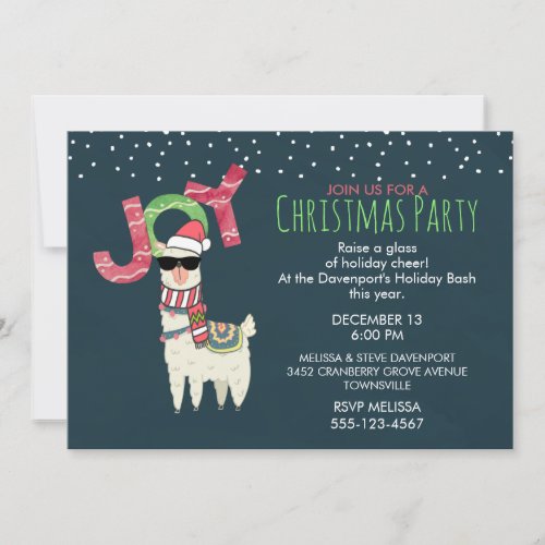Llama in Santa Hat and Sunglasses Christmas Party Invitation