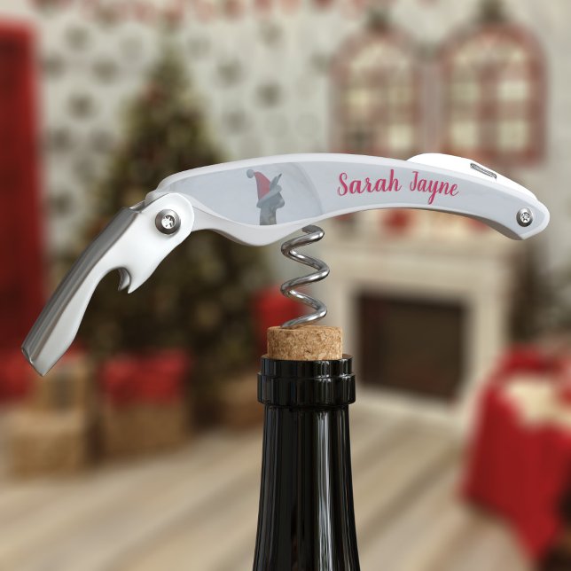 Llama in Santa Hat Name Christmas Corkscrew (A fun and festive waiter's corkscrew featuring a llama wearing a Santa hat. Just add your name)