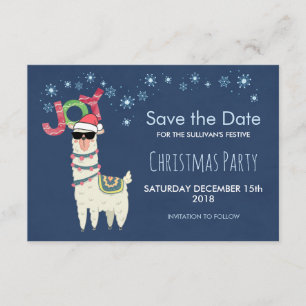 Llama in Santa Hat with Snowflake Save The Date Invitation