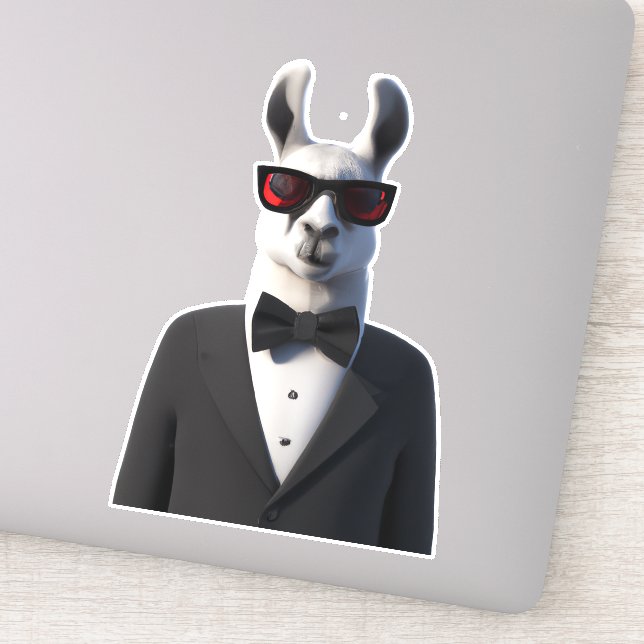 Llama in tux with sunglasses cute sticker (Detail)