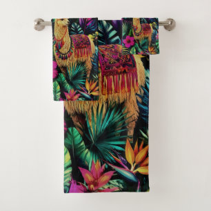 Llama Jungle Dreams Seamless Surface Pattern Bath Towel Set