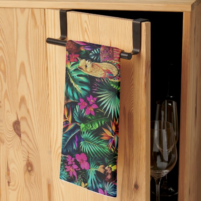 Llama Jungle Dreams Seamless Surface Pattern Kitchen Towel (Thirds Fold)