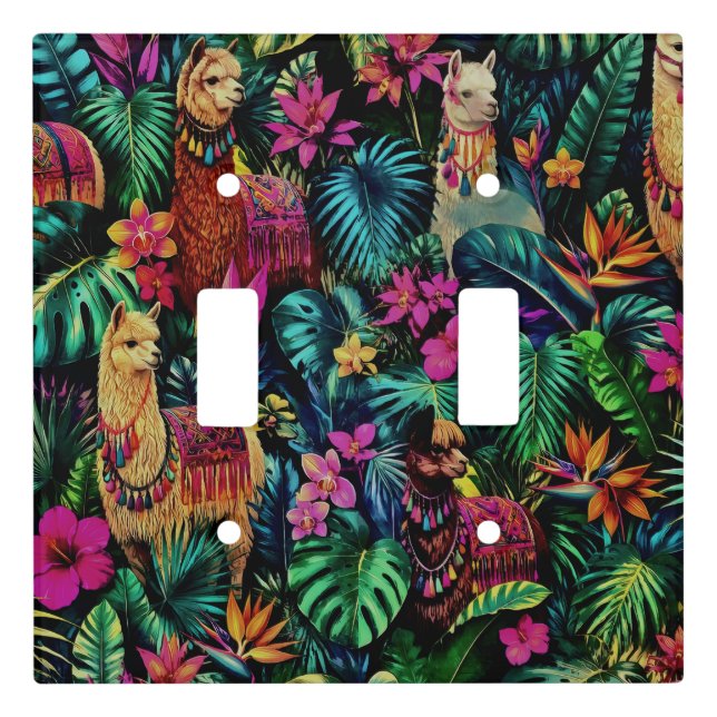 Llama Jungle Dreams Seamless Surface Pattern Light Switch Cover (Front)
