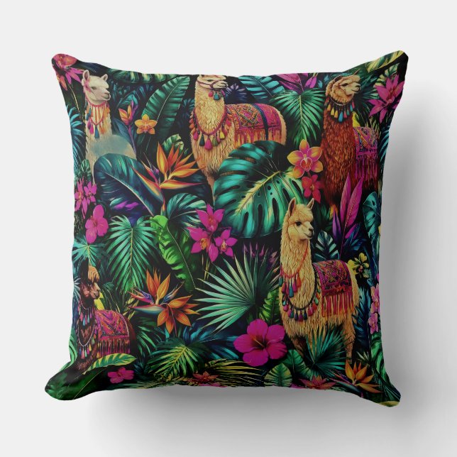 Llama Jungle Dreams Seamless Surface Pattern Throw Pillow (Front)