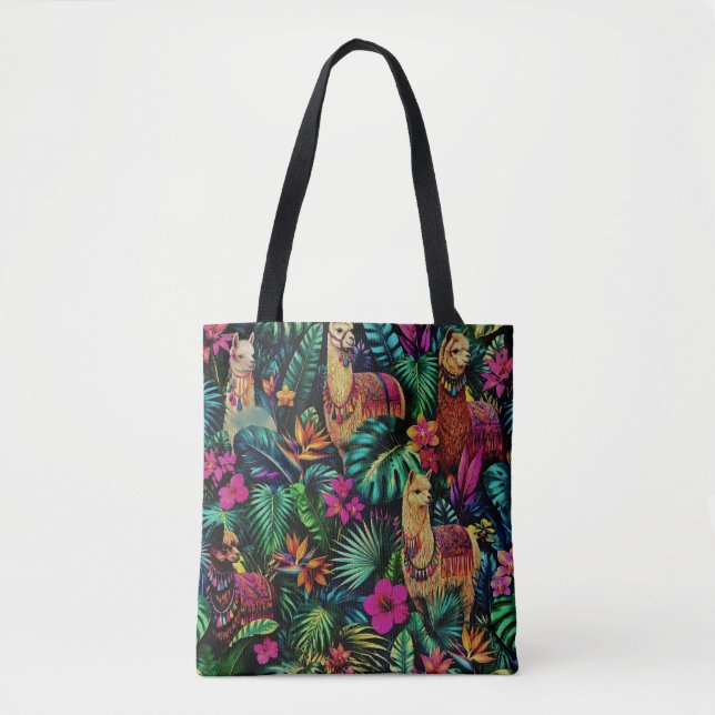 Llama Jungle Dreams Seamless Surface Pattern Tote Bag (Front)