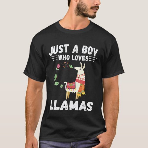 Llama Just A Boy Who Loves Llamas with flowers tee