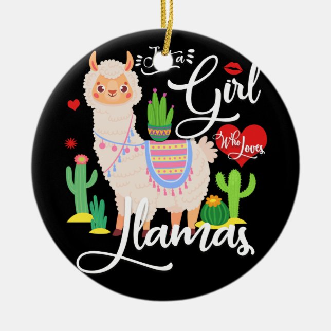 Llama Just a Girl Who Loves Llamas Cute Pink Ceramic Ornament (Front)