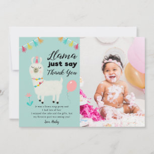 Llama Just Say Birthday Party Photo Thank You Card