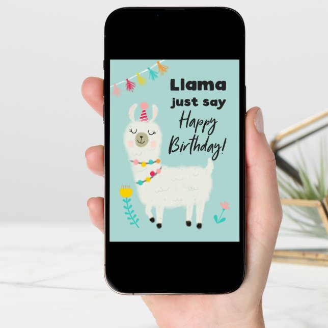 Llama Just Say Happy Birthday Card (Front Digital)