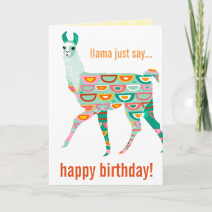 Llama Just Say Happy Birthday - Green Llama Card