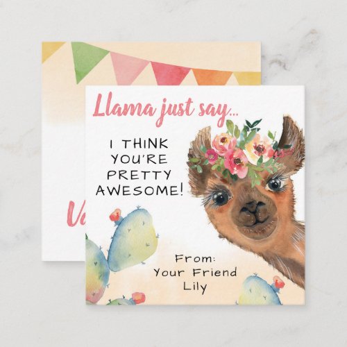 Llama Just Say Kids Classroom Valentines Day Note