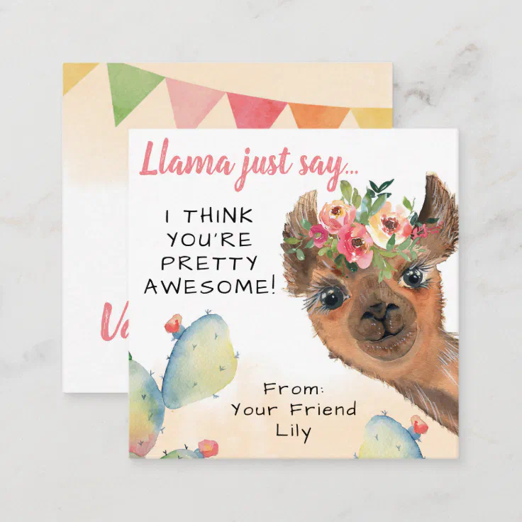 Llama Just Say Kids Classroom Valentine's Day Note