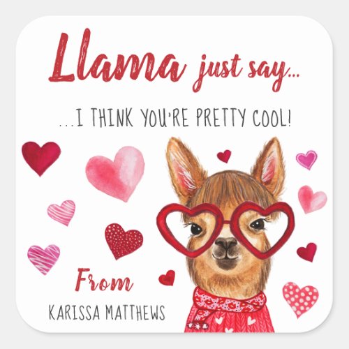 Llama Just Say  Personalized Valentine Stickers