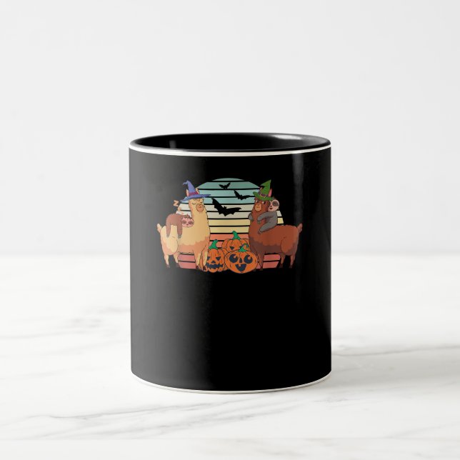 Llama | Kawaii Llama Halloween Sunset Sloth Gift Two-Tone Coffee Mug (Center)