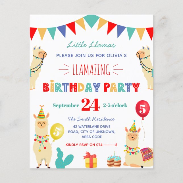 Llama Kids Birthday Party Invitation (Front)