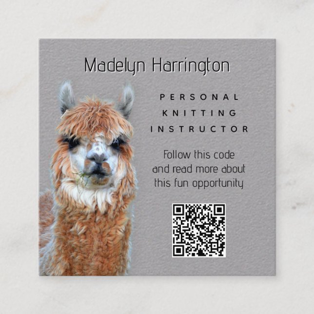 Llama Knitting Instructor QR code Business Card (Front)