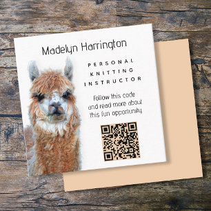 Llama Knitting Teacher QR code Square Business Card