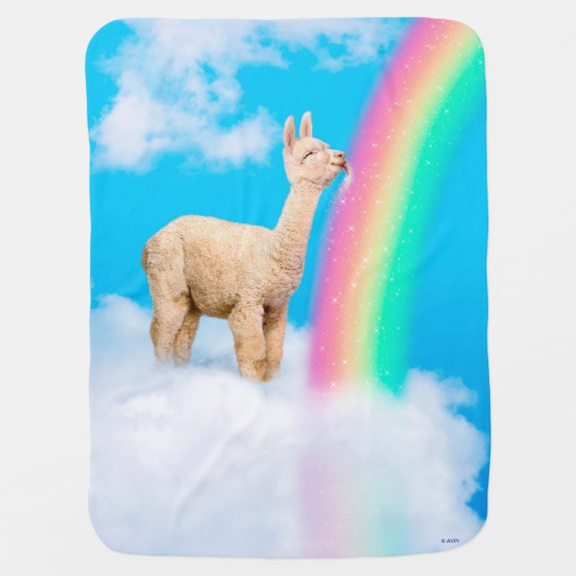 Llama Licking Rainbow Baby Blanket (Front)