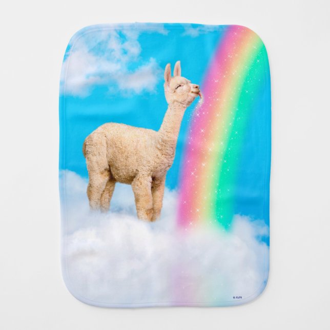 Llama Licking Rainbow Baby Burp Cloth (Front)