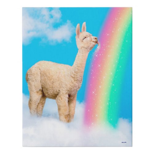 Llama Licking Rainbow Faux Canvas Print