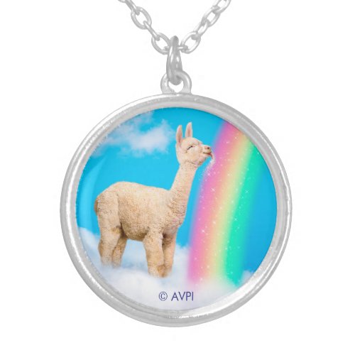 Llama Licking Rainbow Silver Plated Necklace