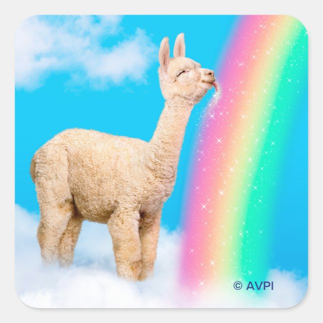 Llama Licking Rainbow Square Sticker (Front)
