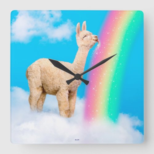 Llama Licking Rainbow Square Wall Clock