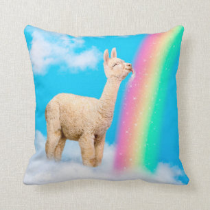 Llama Licking Rainbow Throw Pillow