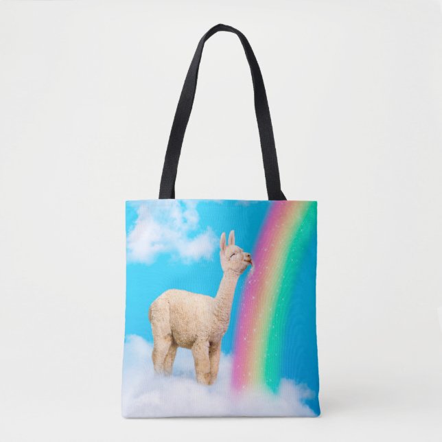 Llama Licking Rainbow Tote Bag (Front)